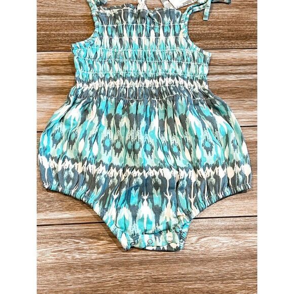 NWT! Kate Quinn Blue Ikat Smocked Bubble Romper, Size 18-24M - Picture 2 of 4